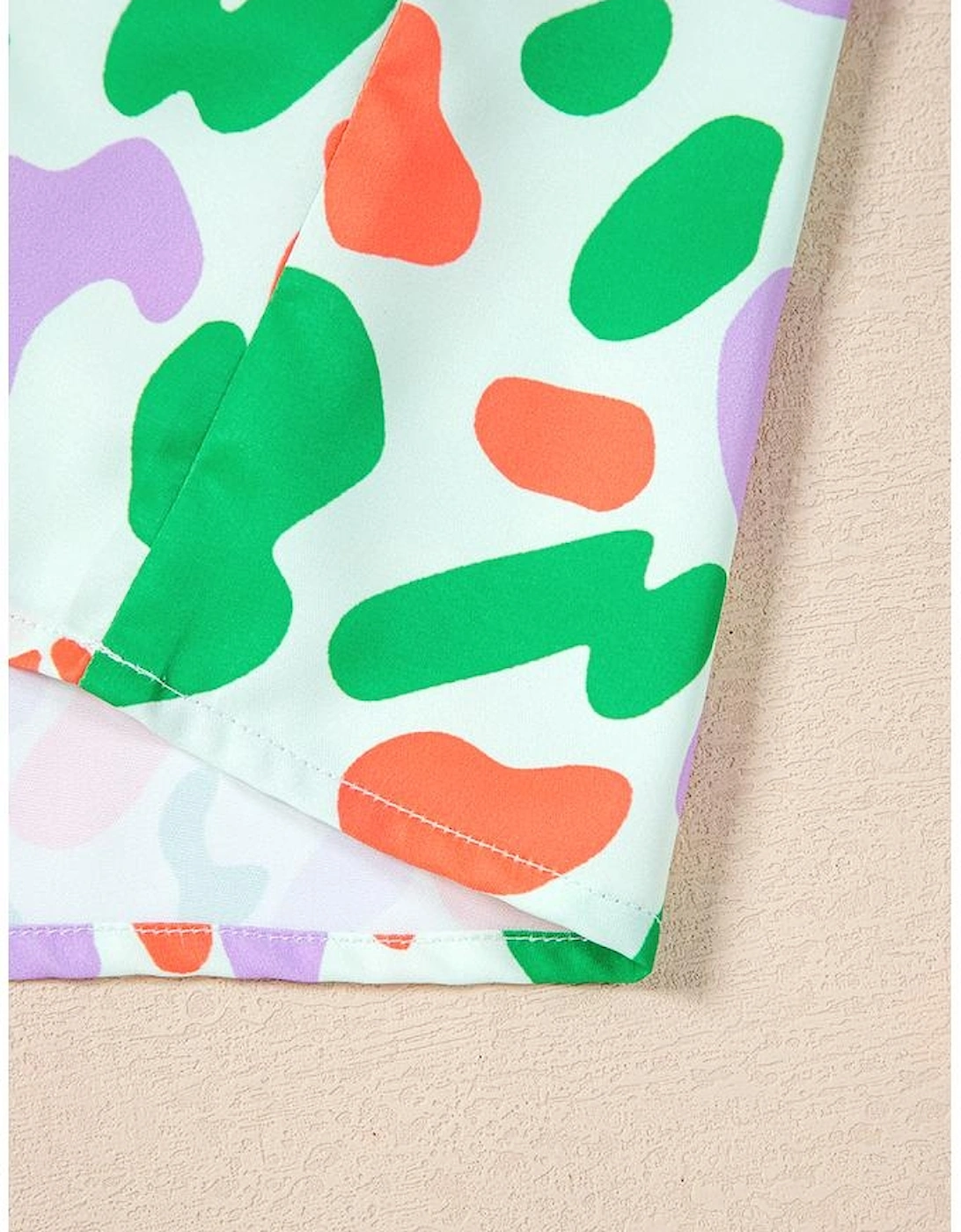 Green Contrast Leopard Print V Neck Short Sleeve Blouse