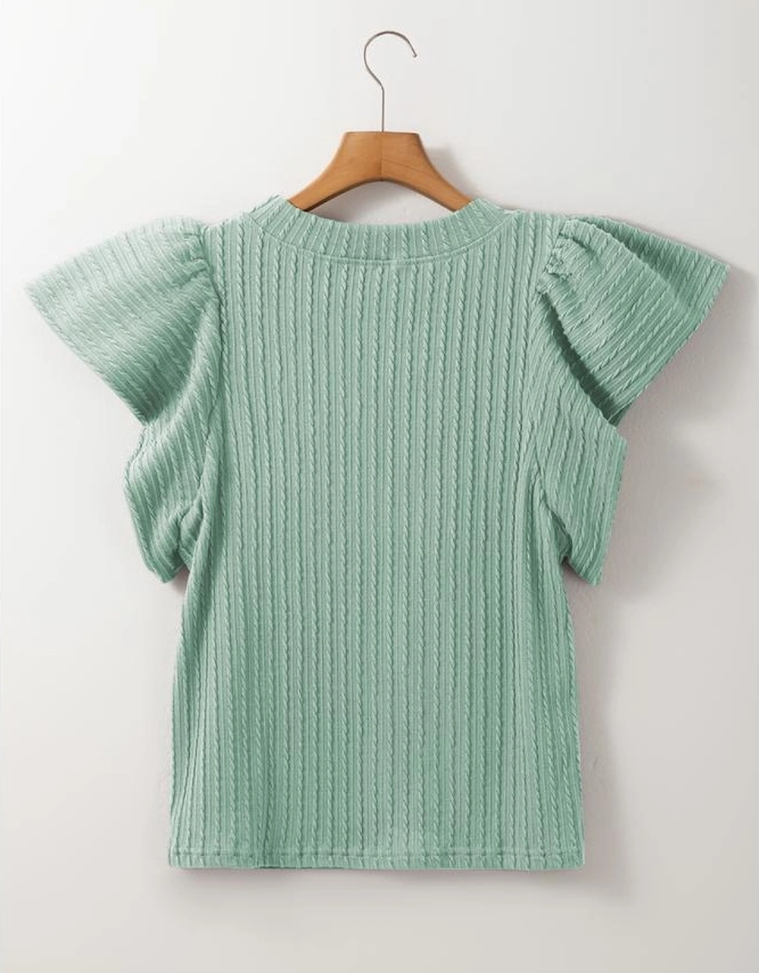 Moonlight Jade Solid Color Textured Flutter Sleeve Top