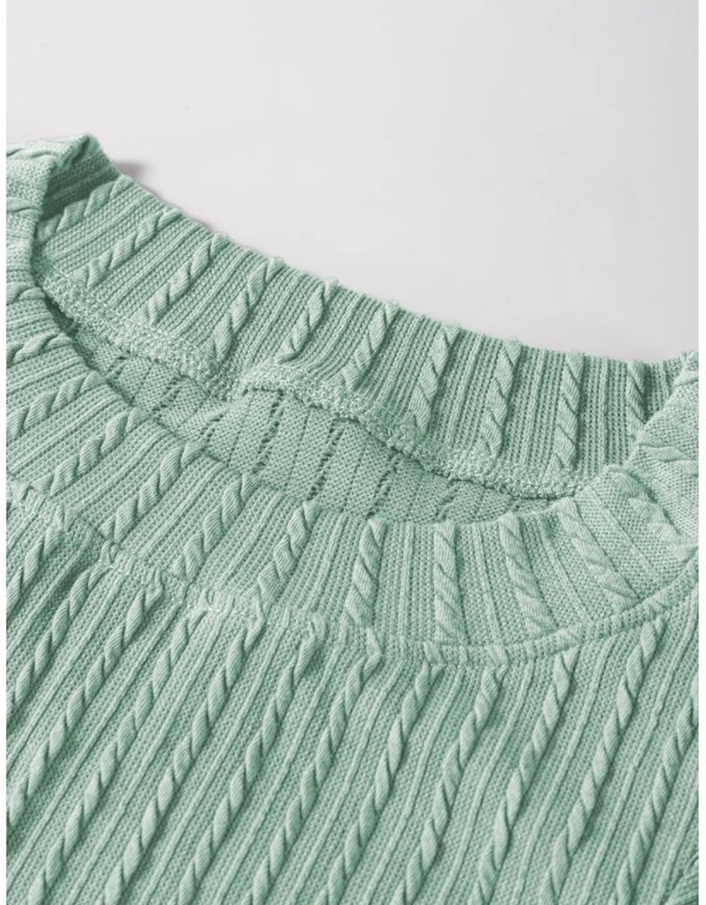 Moonlight Jade Solid Color Textured Flutter Sleeve Top