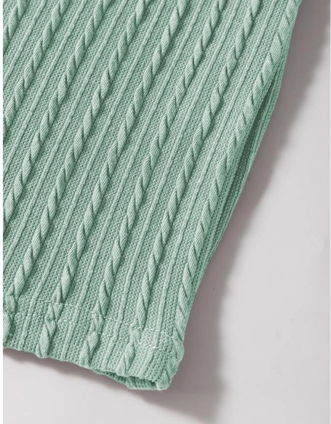 Moonlight Jade Solid Color Textured Flutter Sleeve Top