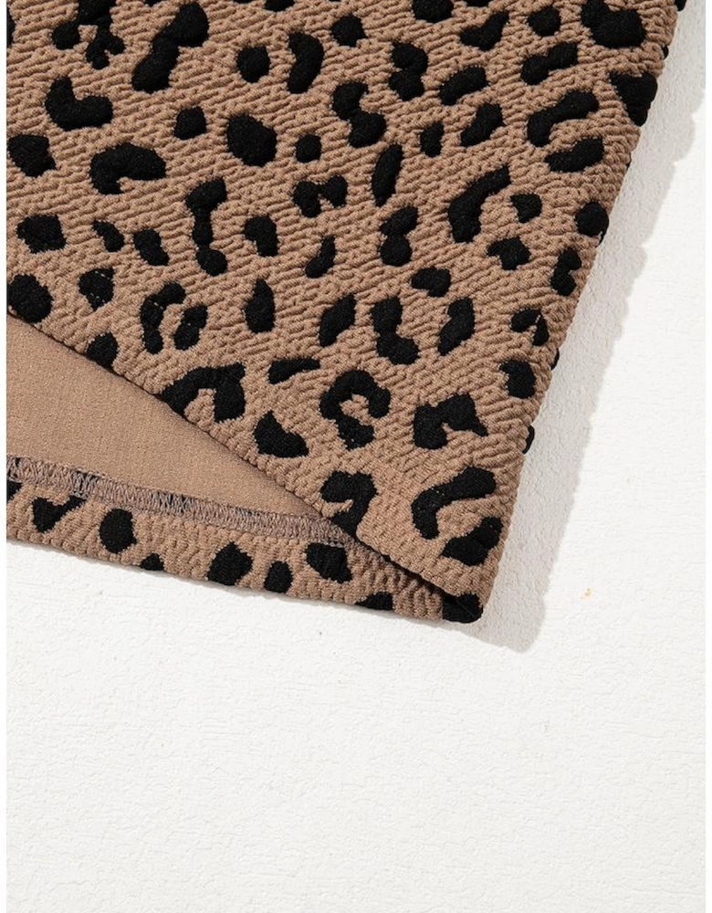 Khaki Leopard Print V Neck Sleeveless Collared Mini Dress