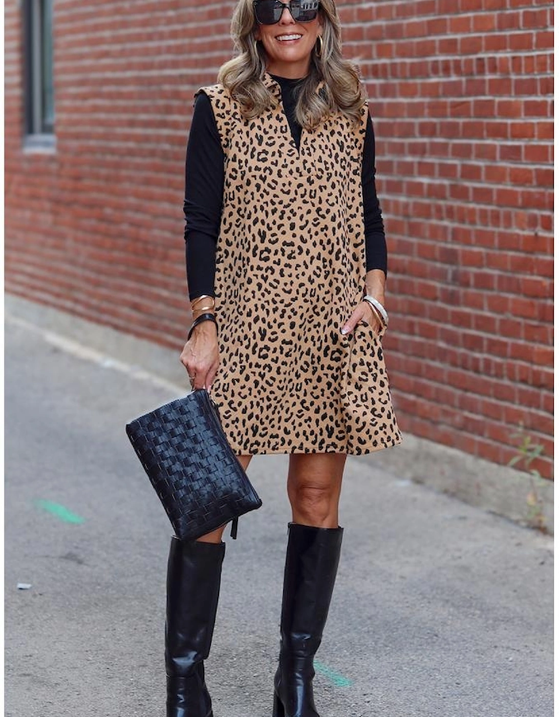 Khaki Leopard Print V Neck Sleeveless Collared Mini Dress