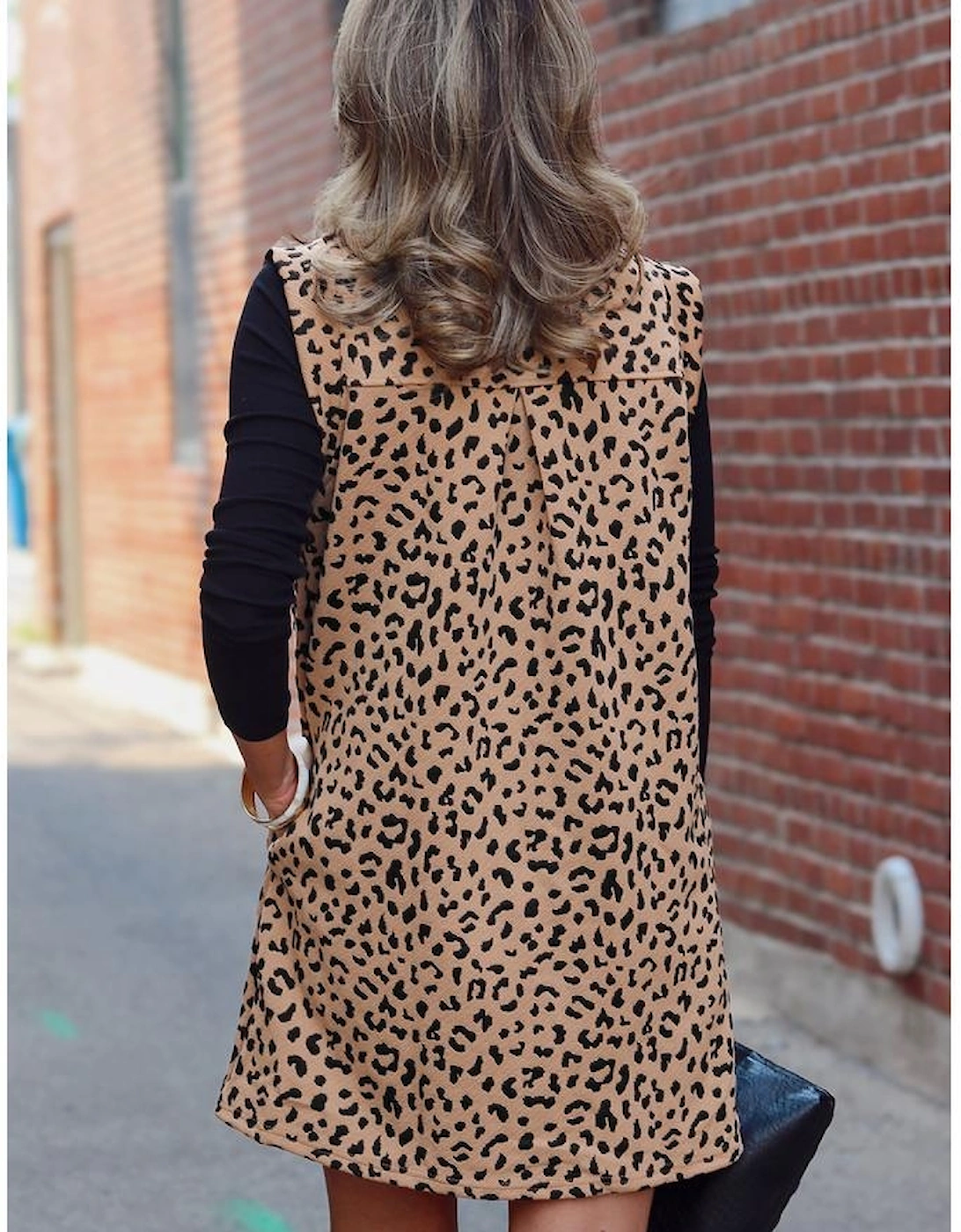 Khaki Leopard Print V Neck Sleeveless Collared Mini Dress