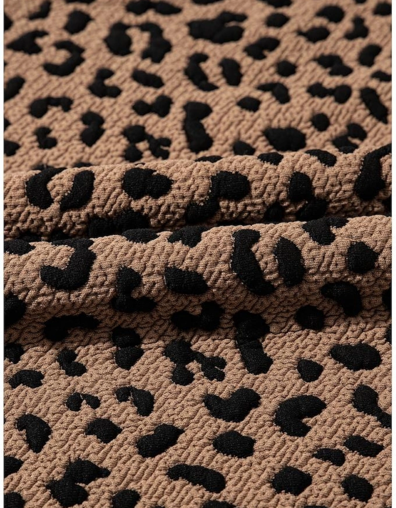 Khaki Leopard Print V Neck Sleeveless Collared Mini Dress