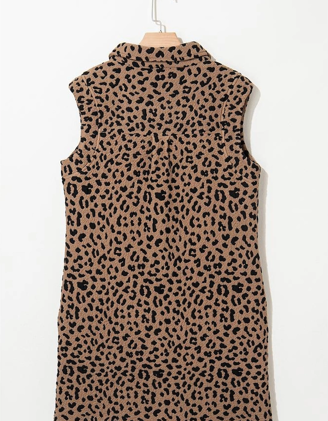Khaki Leopard Print V Neck Sleeveless Collared Mini Dress