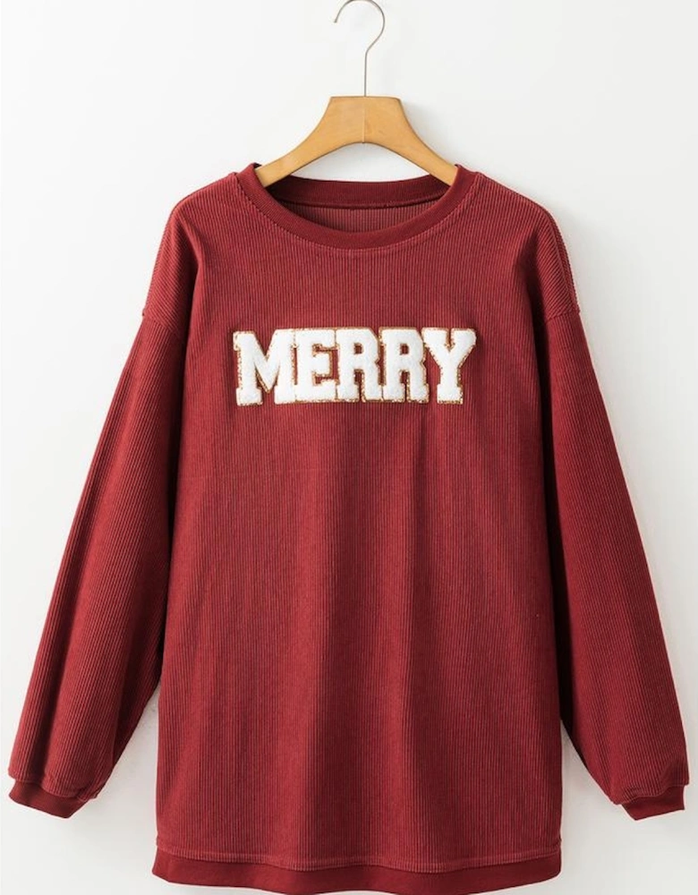 Racing Red MERRY Graphic Corded Christmas Sweatshirt