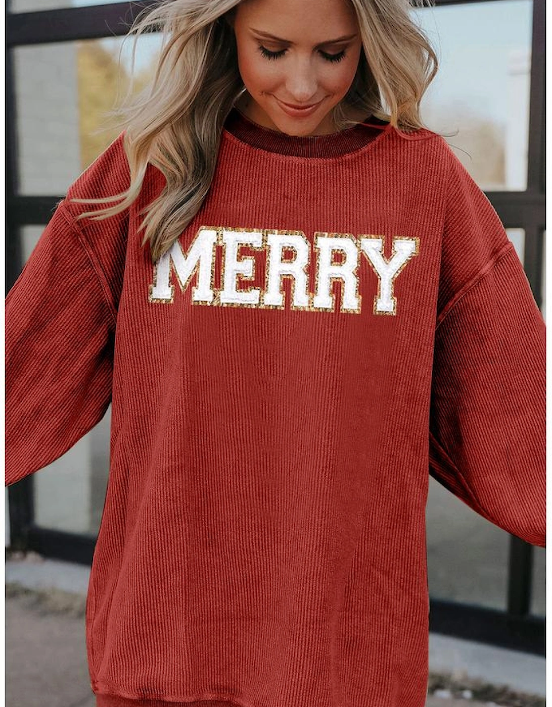 Racing Red MERRY Graphic Corded Christmas Sweatshirt