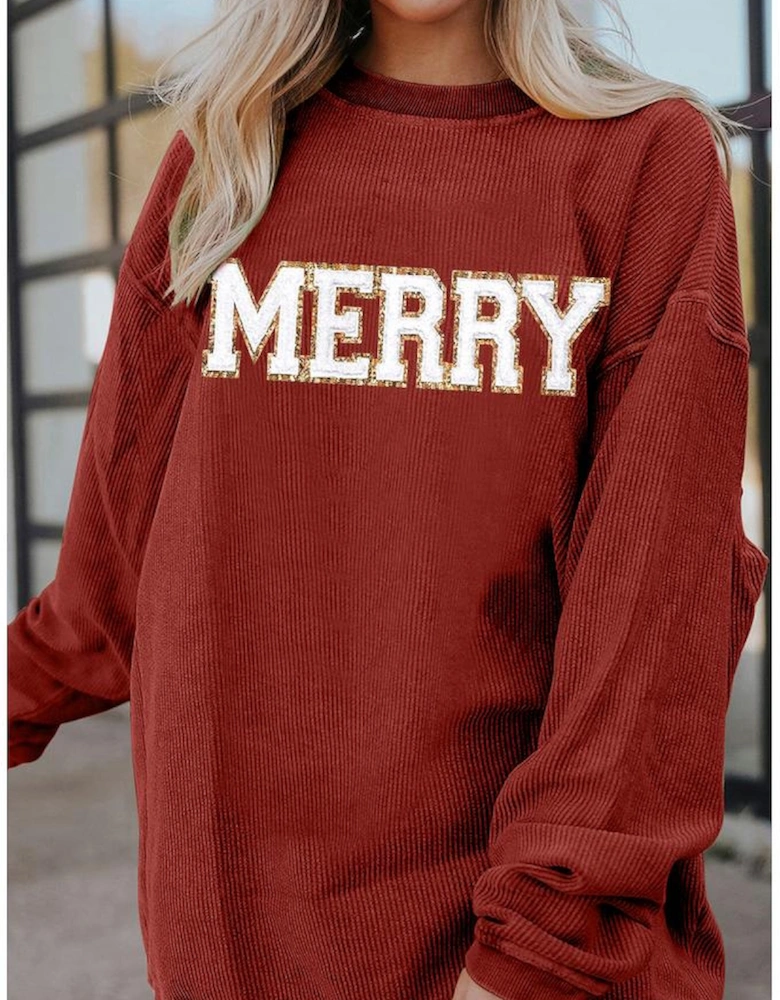 Racing Red MERRY Graphic Corded Christmas Sweatshirt