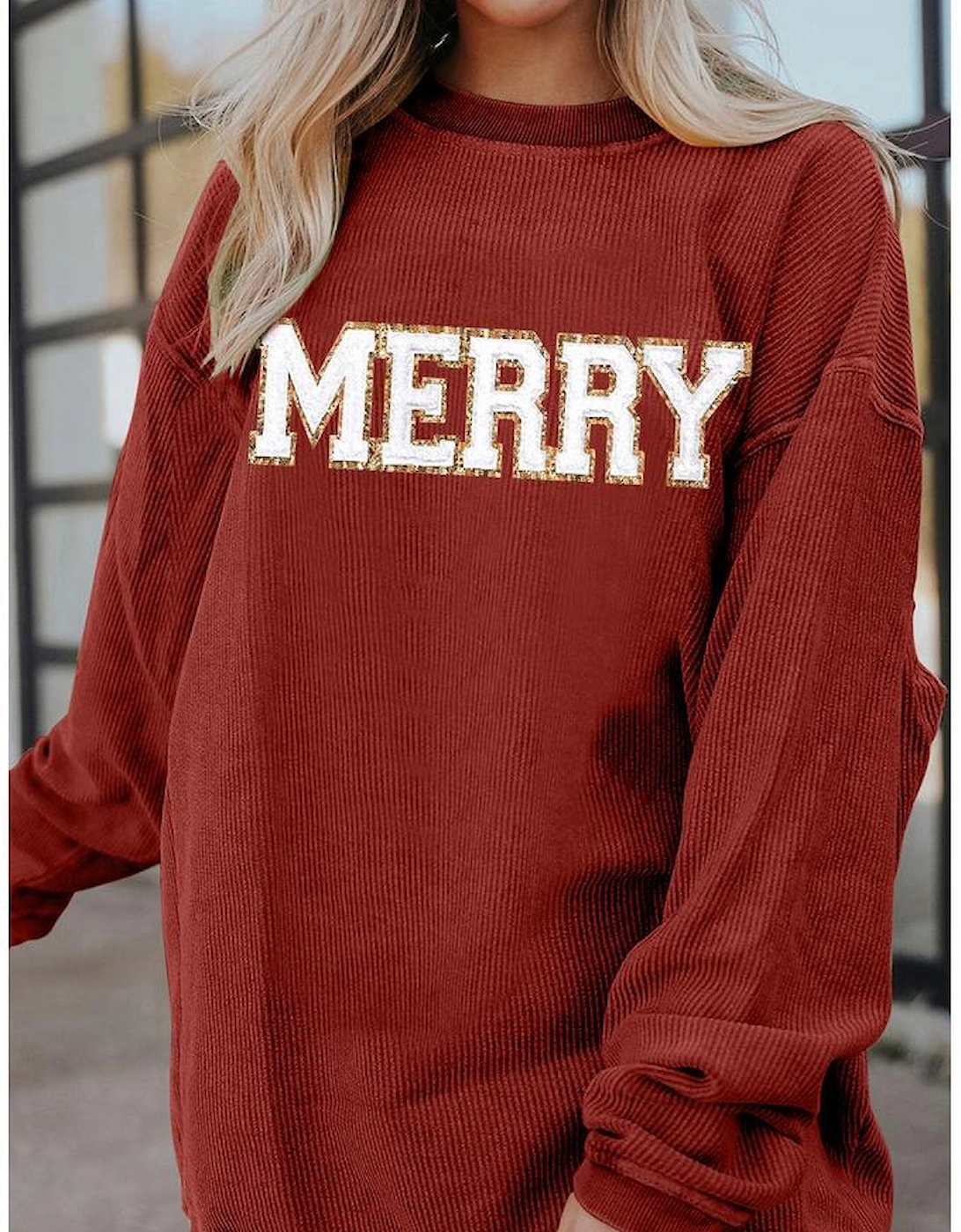 Racing Red MERRY Graphic Corded Christmas Sweatshirt