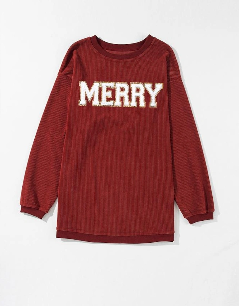 Racing Red MERRY Graphic Corded Christmas Sweatshirt