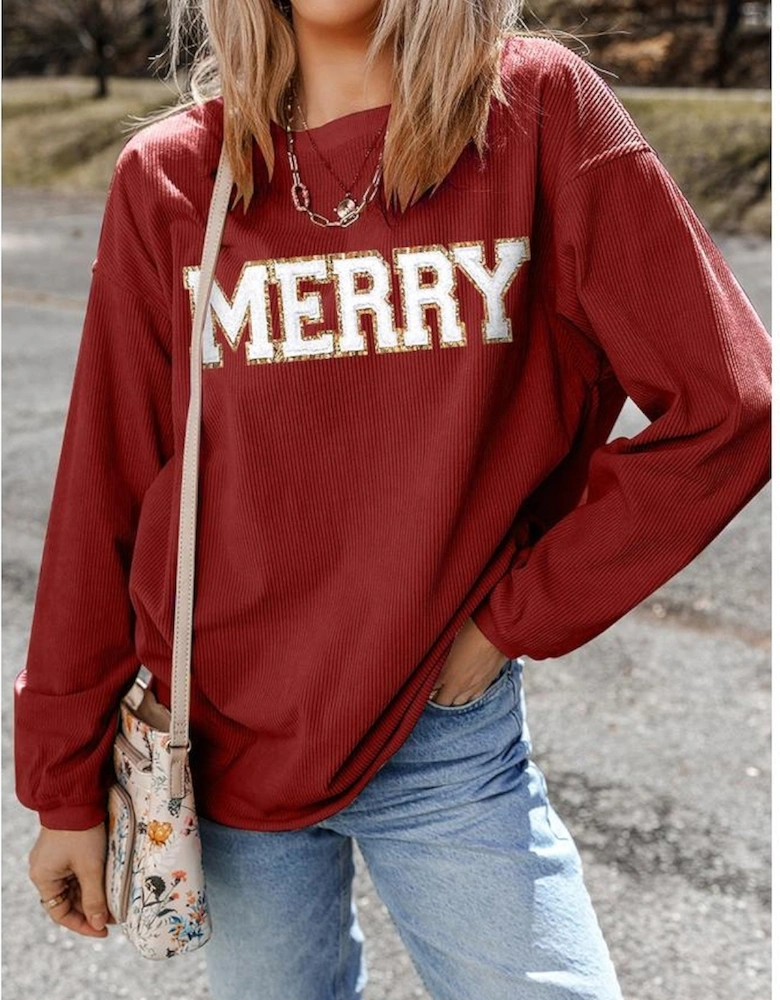 Racing Red MERRY Graphic Corded Christmas Sweatshirt