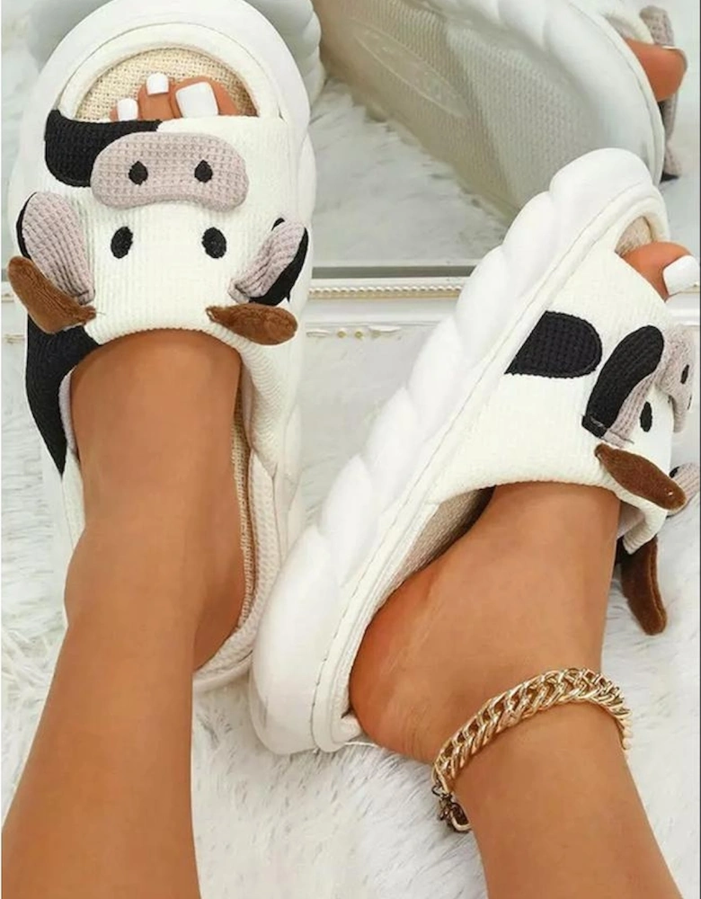 Azura Exchange Bright White Cute Cow Pattern Open Toe Slippers