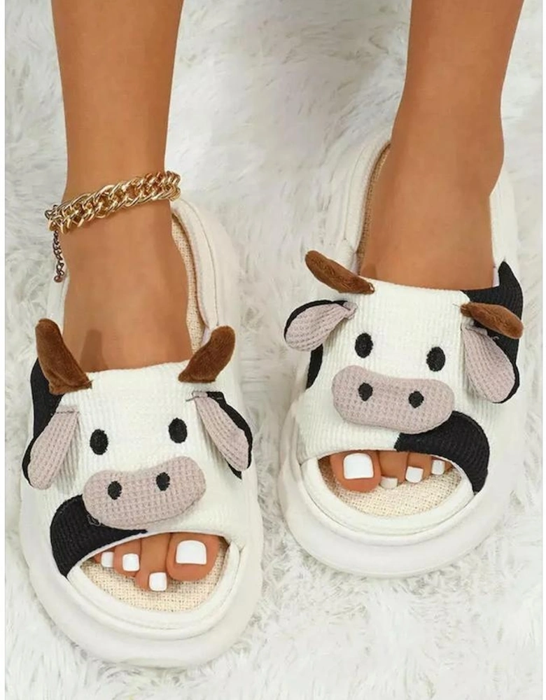 Azura Exchange Bright White Cute Cow Pattern Open Toe Slippers