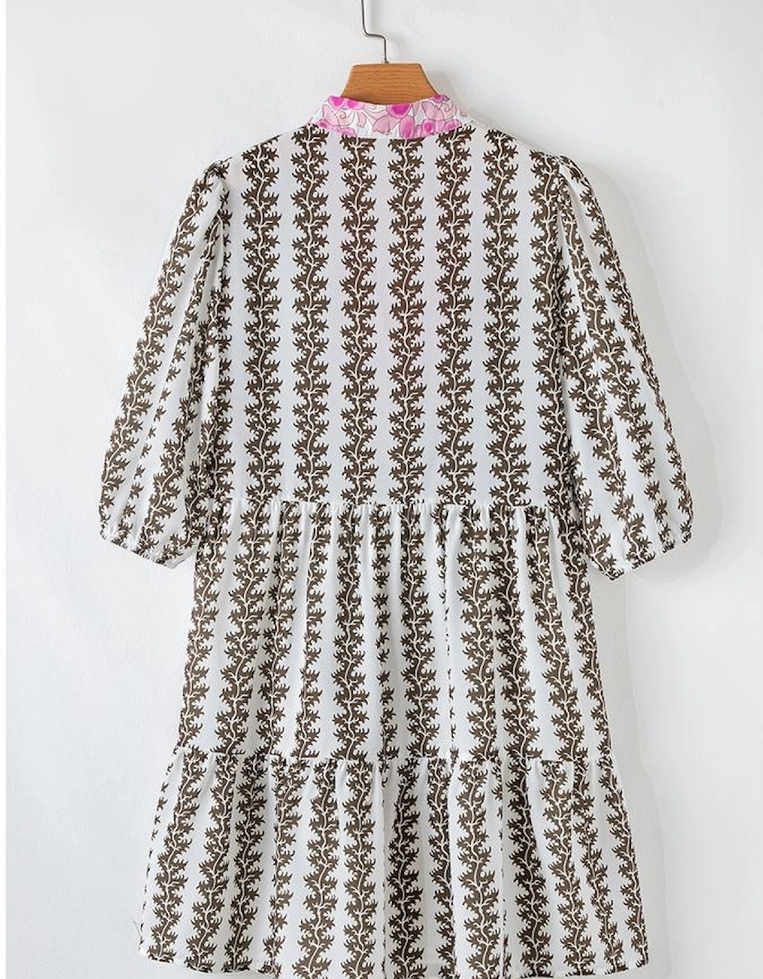 Black Contrast Floral V Neck Printed Bracelet Sleeve Dress