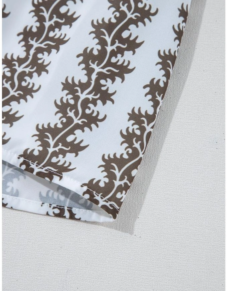 Black Contrast Floral V Neck Printed Bracelet Sleeve Dress