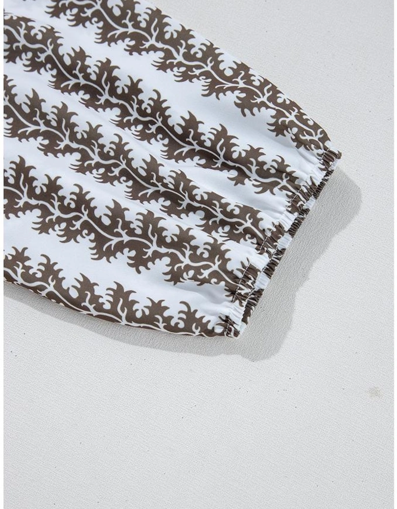 Black Contrast Floral V Neck Printed Bracelet Sleeve Dress