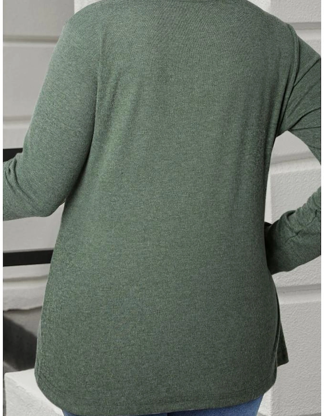 Mist Green Plus Size Snap Button Henley Top