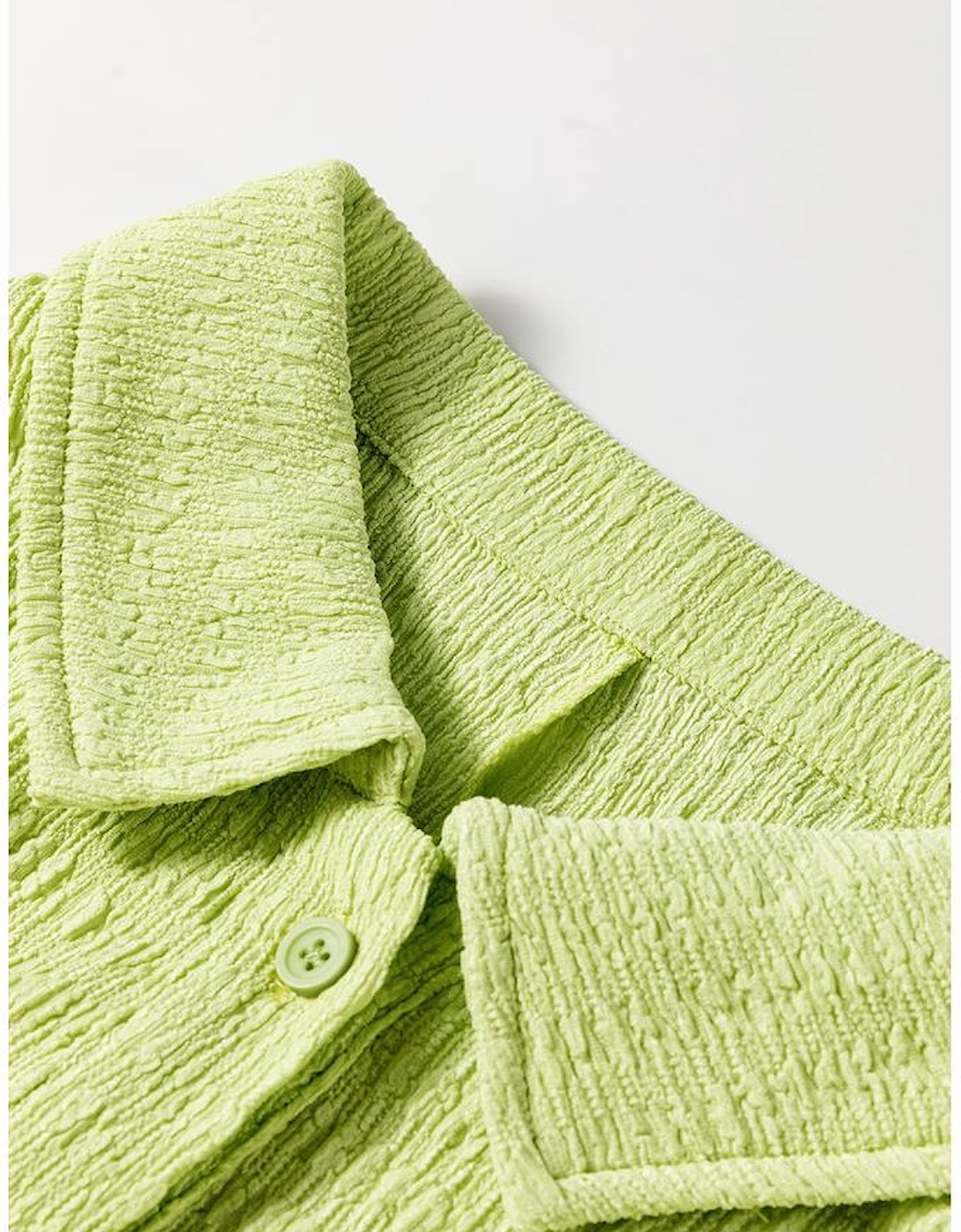 Meadow Mist Green Textured Short Sleeve Patched Pocket Buttoned Shirt Romper