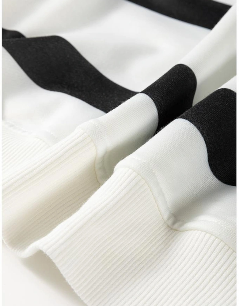 Black Stripe Drop Shoulder Pullover and Jogger Pants Set