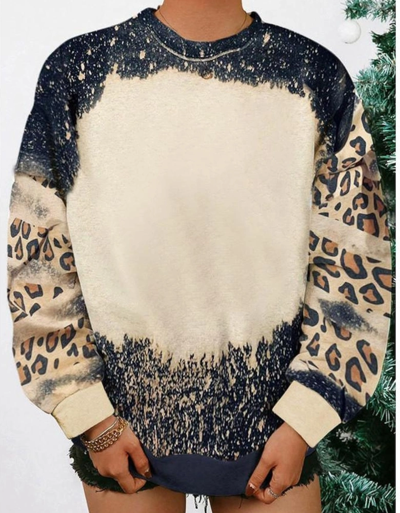 Black Tie Dye Leopard Drop Shoulder Sweatshirt