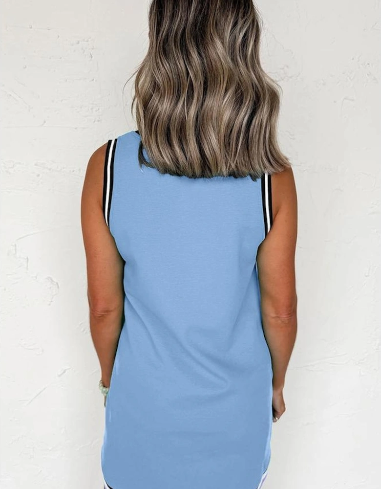 Myosotis Color Contrast Trim V Neck Shift Sleeveless Mini Dress