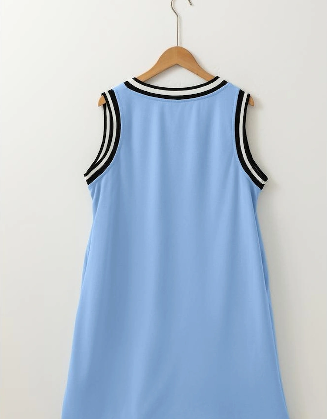 Myosotis Color Contrast Trim V Neck Shift Sleeveless Mini Dress