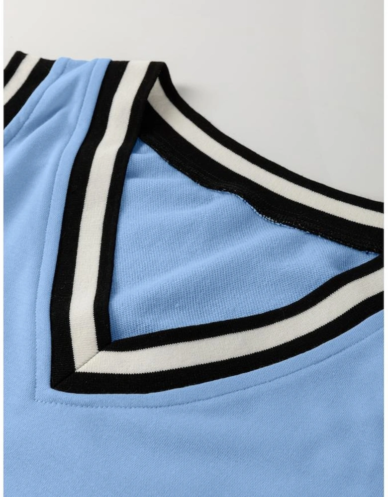 Myosotis Color Contrast Trim V Neck Shift Sleeveless Mini Dress