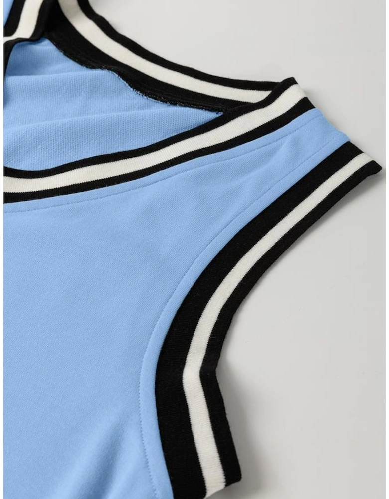 Myosotis Color Contrast Trim V Neck Shift Sleeveless Mini Dress