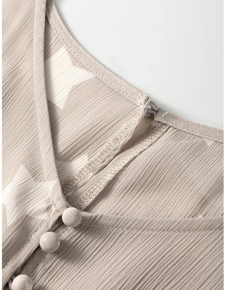 Gray Star Print Crinkle Textured Kimono Ruffle Sleeve Romper