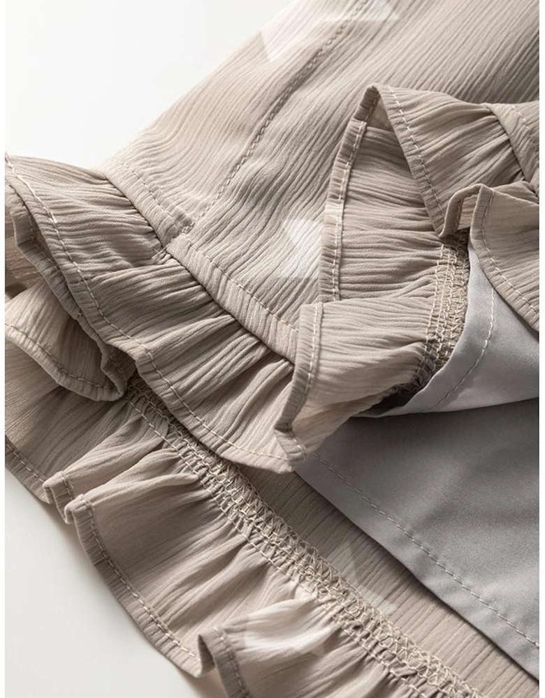 Gray Star Print Crinkle Textured Kimono Ruffle Sleeve Romper