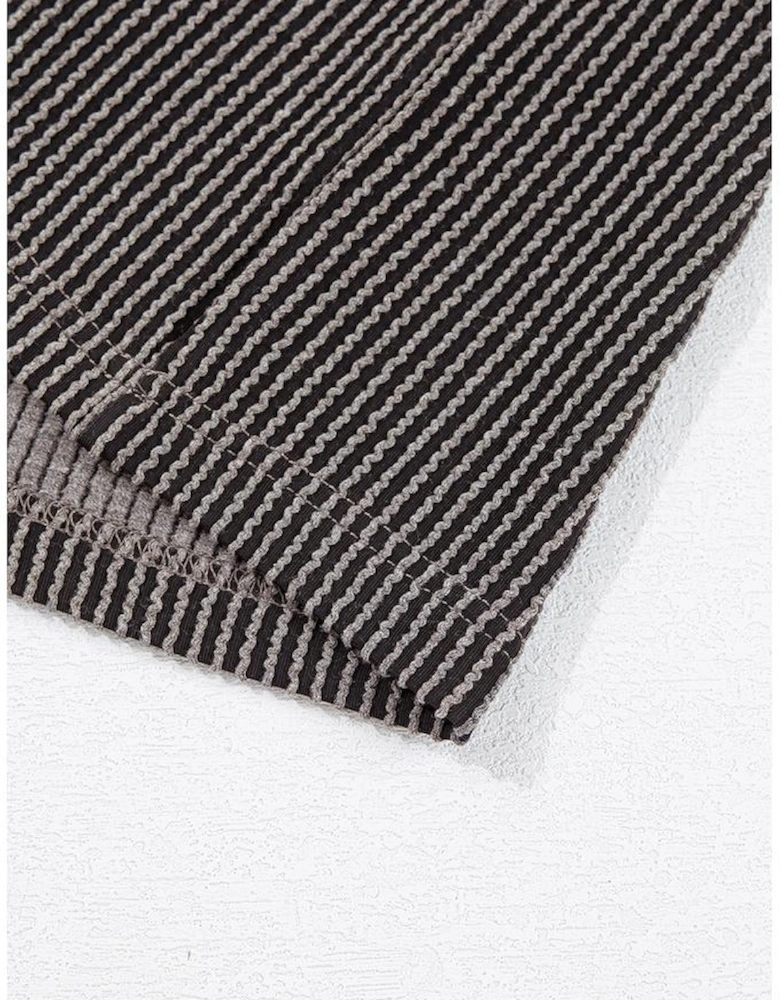 Carbon Grey Corded V Neck Plus Size T Shirt Dress with Pockets