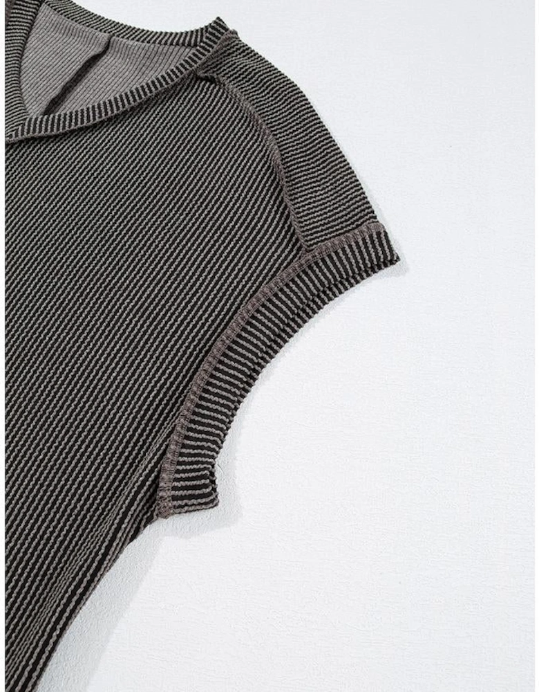 Carbon Grey Corded V Neck Plus Size T Shirt Dress with Pockets