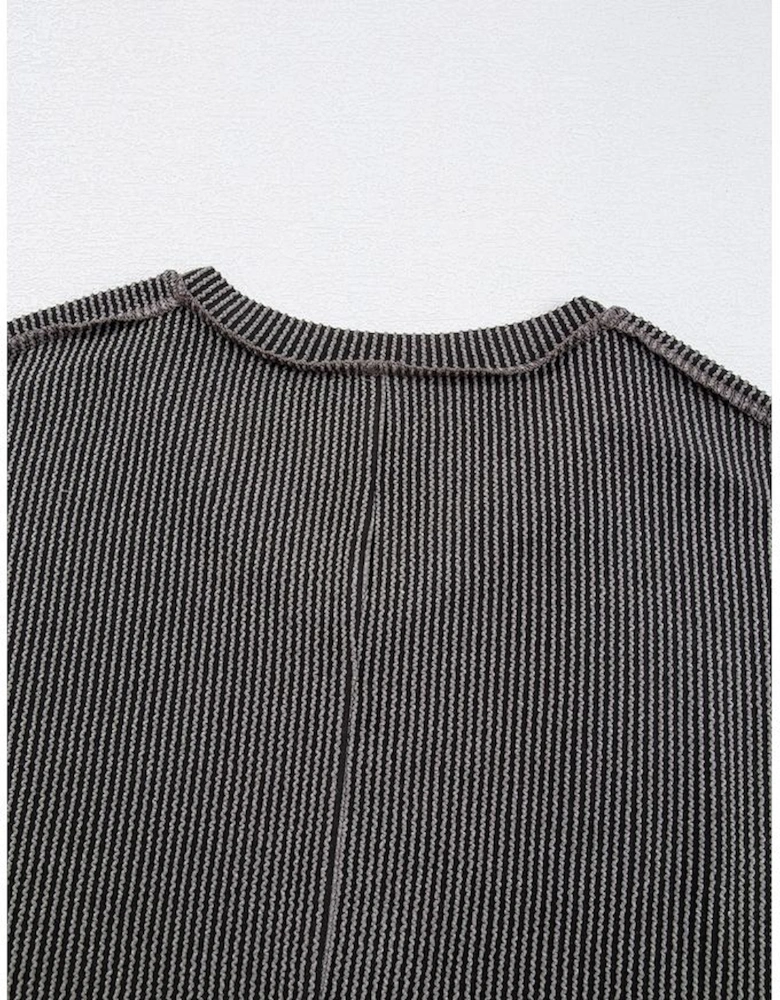 Carbon Grey Corded V Neck Plus Size T Shirt Dress with Pockets