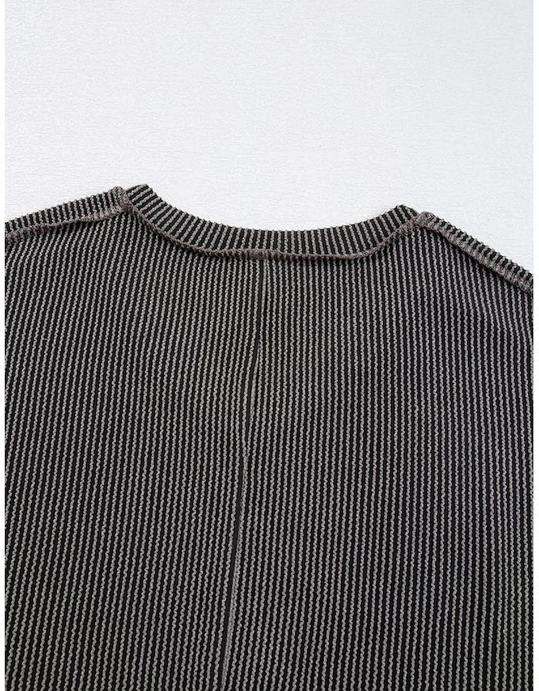 Carbon Grey Corded V Neck Plus Size T Shirt Dress with Pockets