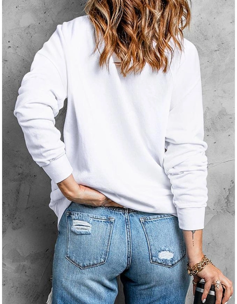 White Flower Pumpkin Printed Cotton Blend Sweatshirt