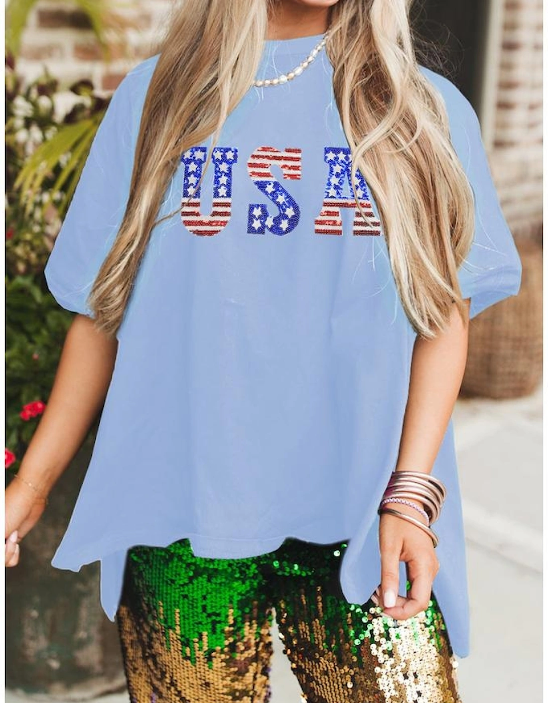 Myosotis USA Patched Drop Sleeve Crewneck T Shirt