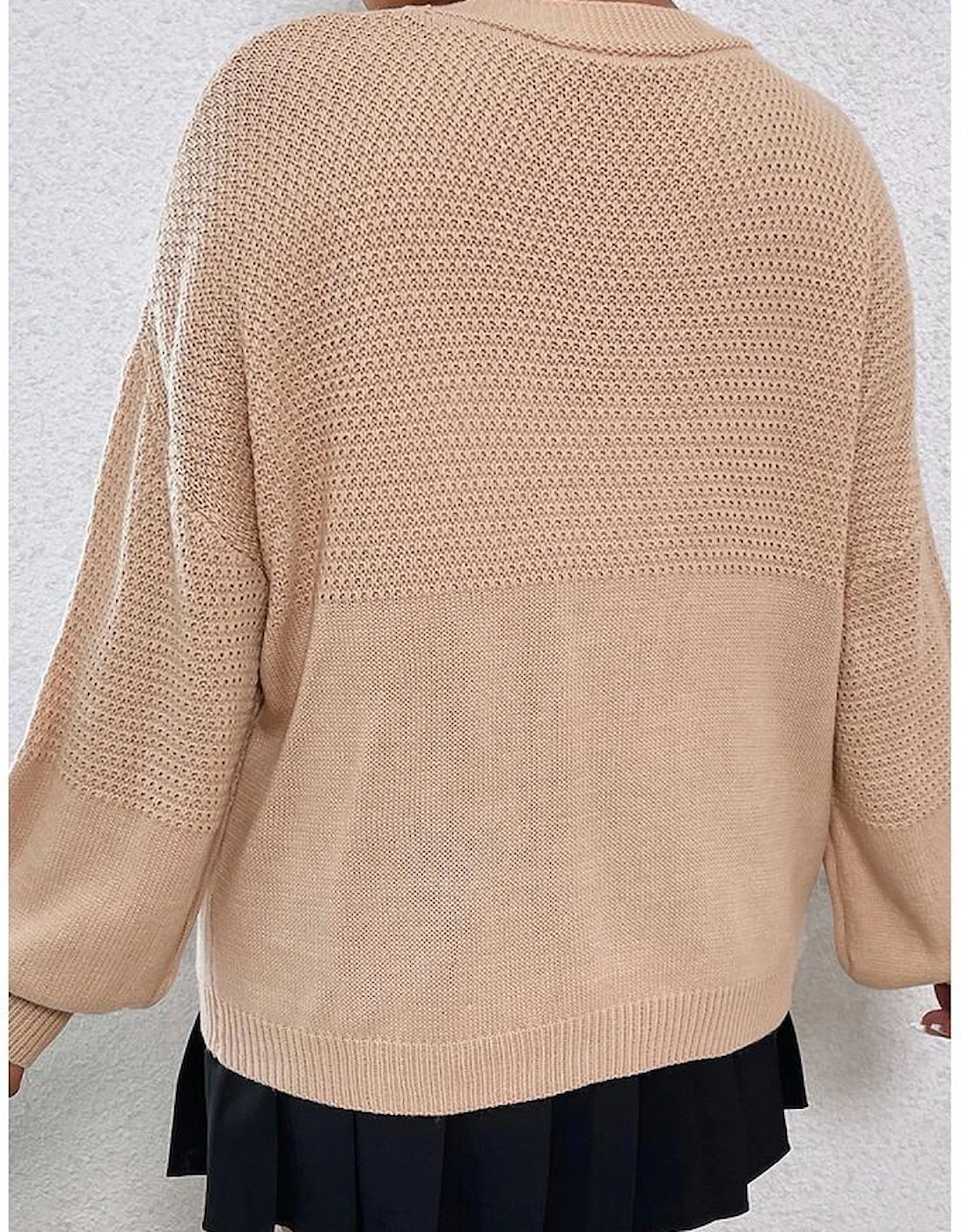 Smoke Gray Floral Applique Drop Shoulder Bubble Sleeve Cardigan