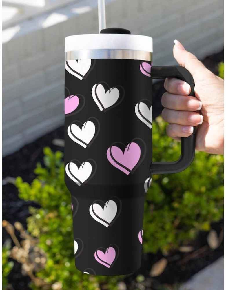 Azura Exchange Black Valentines Heart Printed Thermos Cup with Handle