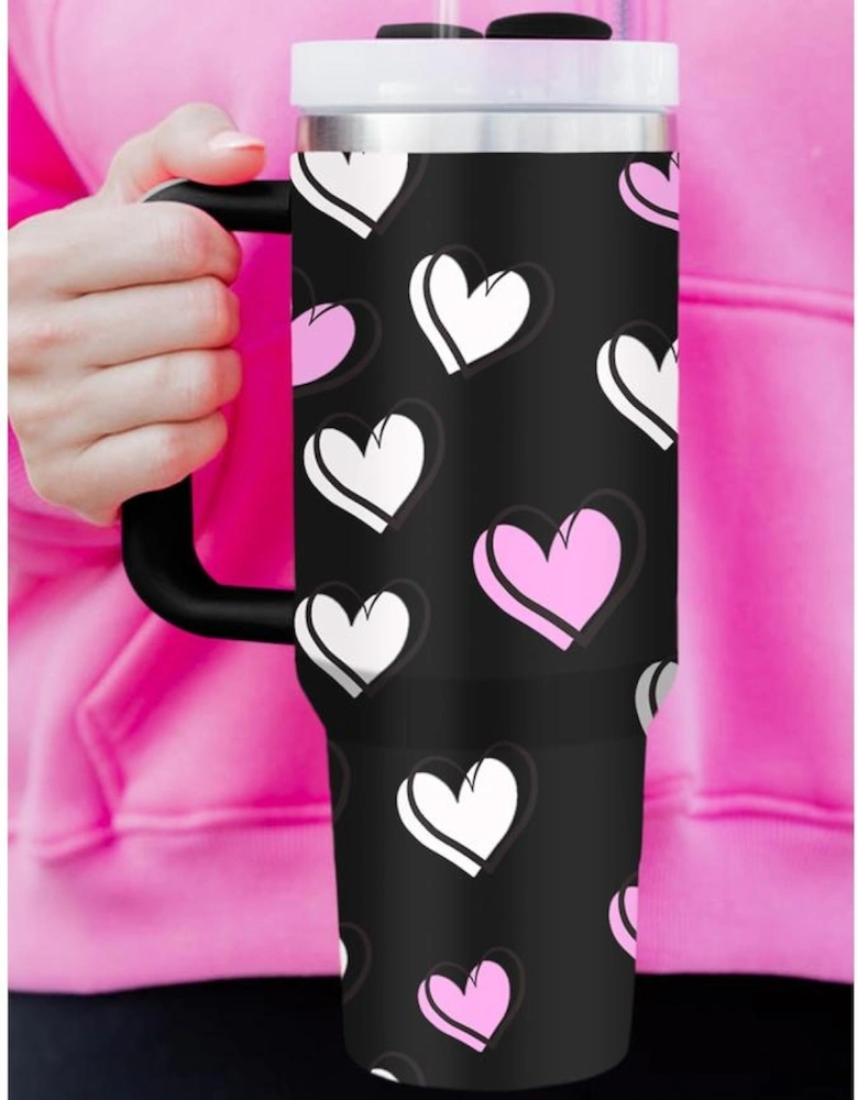 Azura Exchange Black Valentines Heart Printed Thermos Cup with Handle