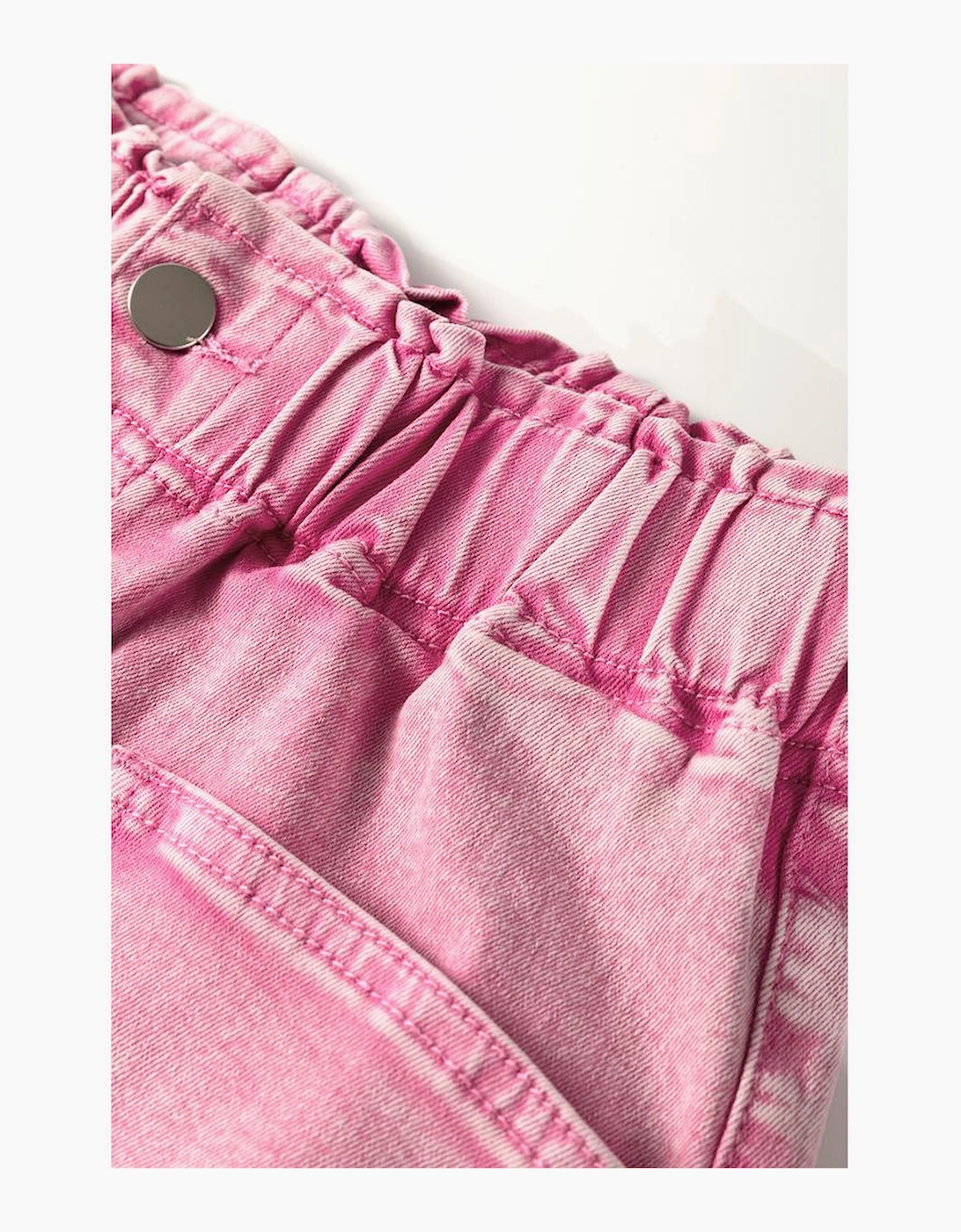 Strawberry Pink Elastic High Waisted Denim Shorts