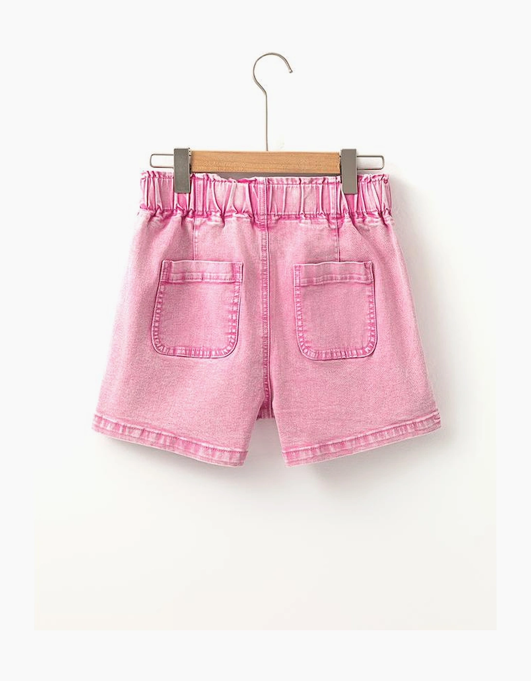 Strawberry Pink Elastic High Waisted Denim Shorts