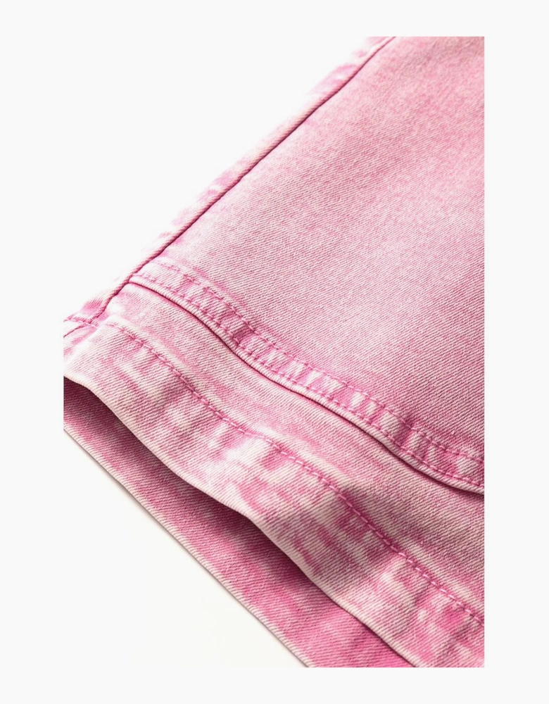 Strawberry Pink Elastic High Waisted Denim Shorts