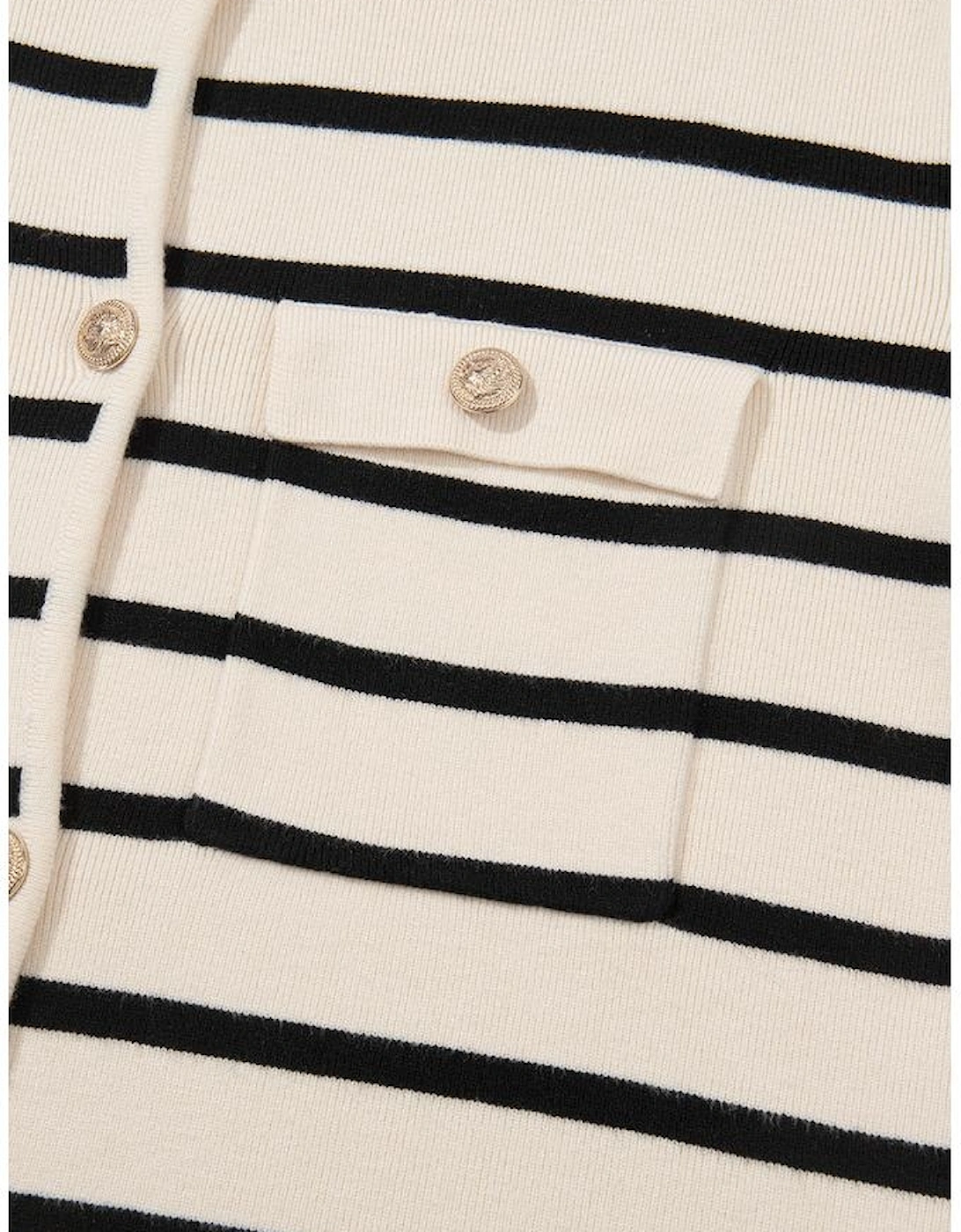 Black Stripe Flap Pocket Buttoned Cardigan Sweater