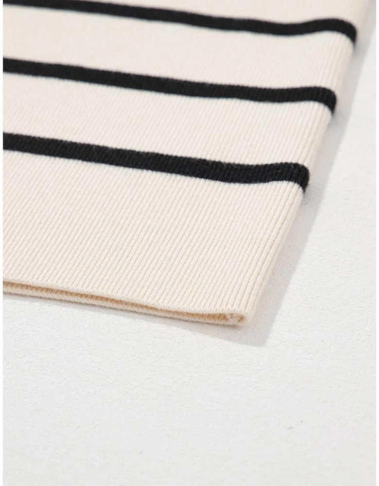 Black Stripe Flap Pocket Buttoned Cardigan Sweater