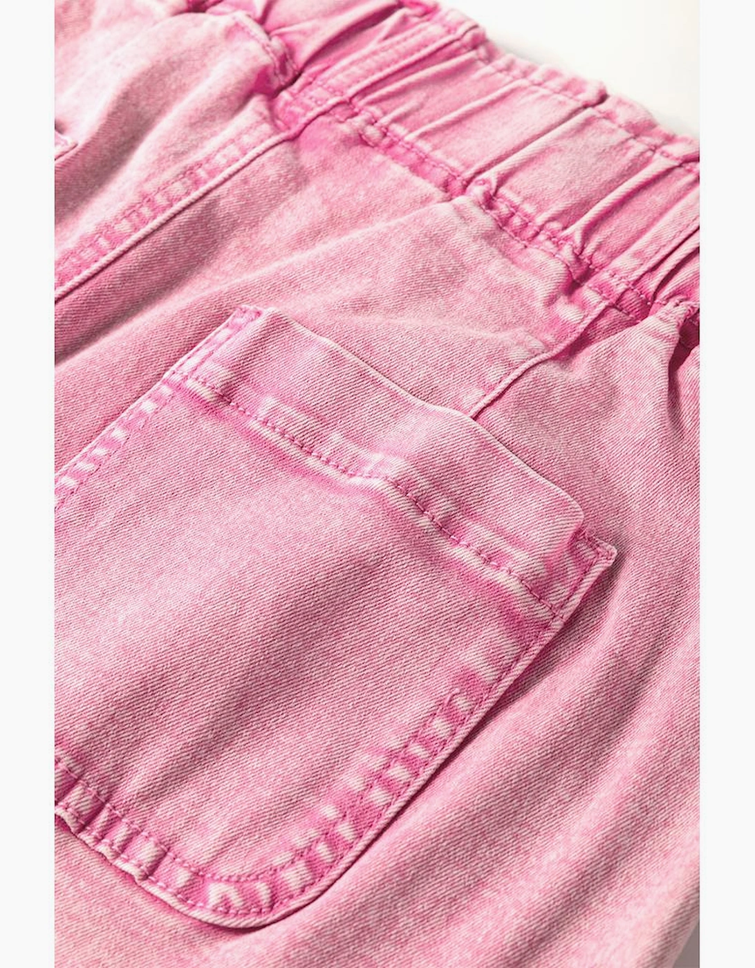 Strawberry Pink Elastic High Waisted Denim Shorts