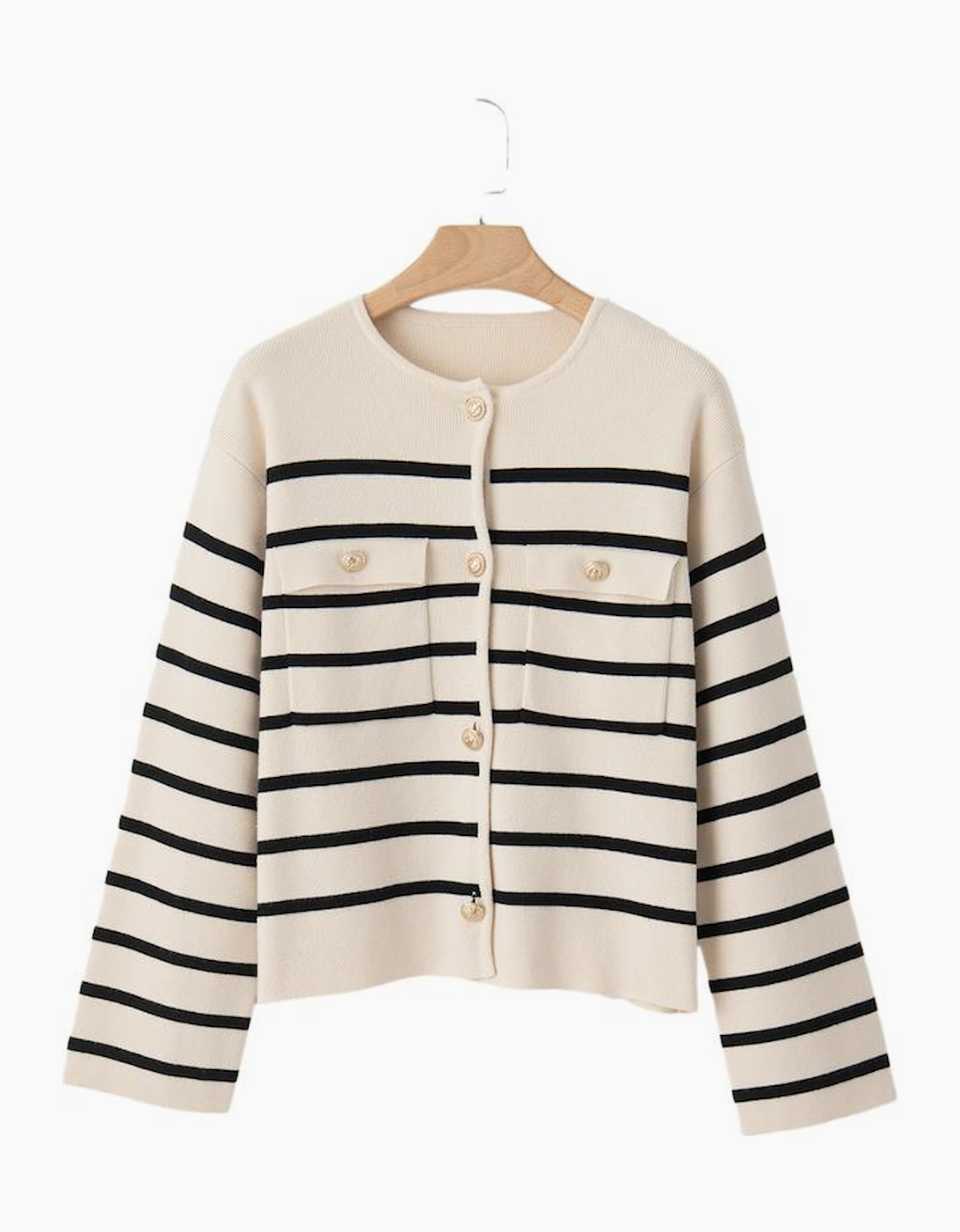 Black Stripe Flap Pocket Buttoned Cardigan Sweater