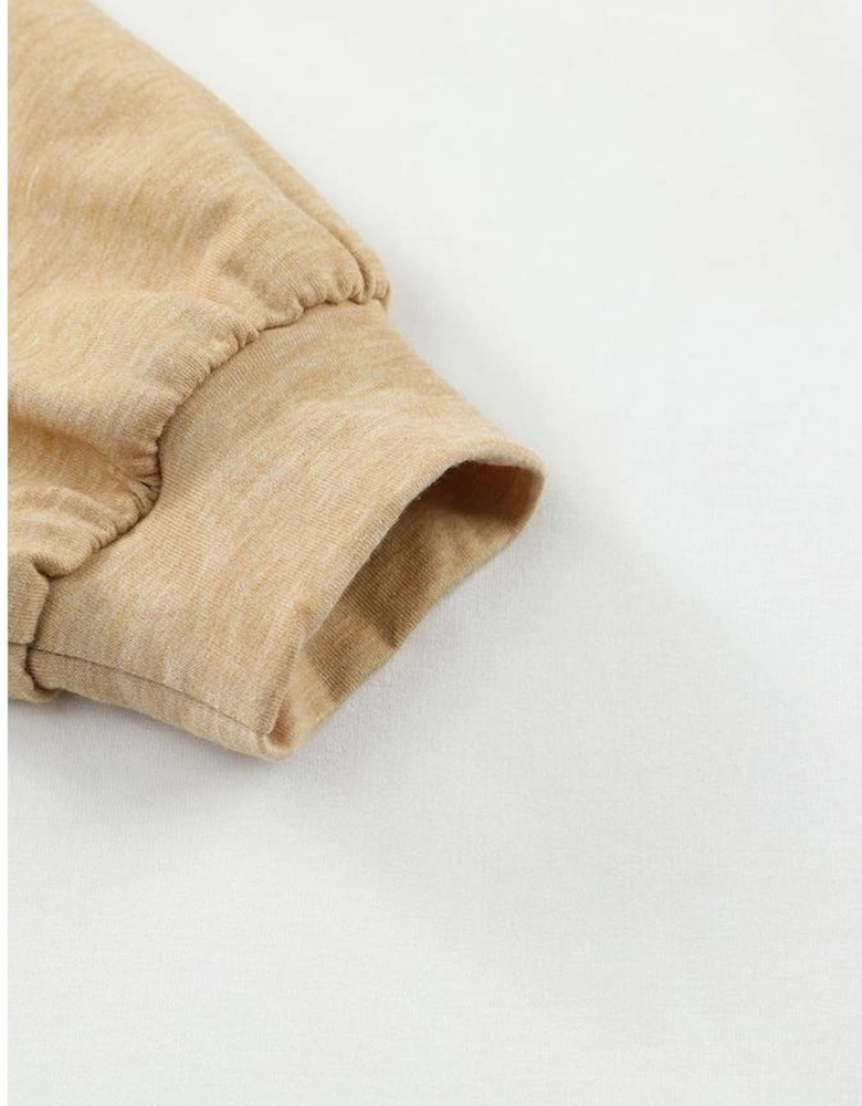 Khaki Exposed Seam Color Block Patchwork Top