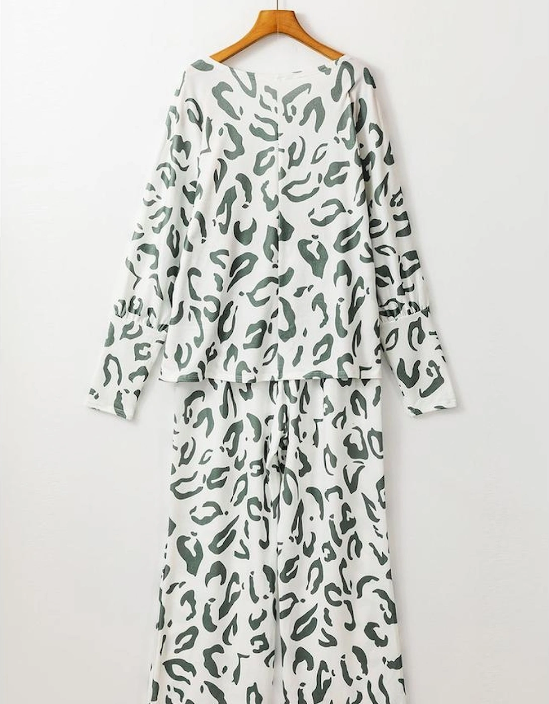 Beige Leopard Animal Print Long Sleeve and Pants Loungewear Set