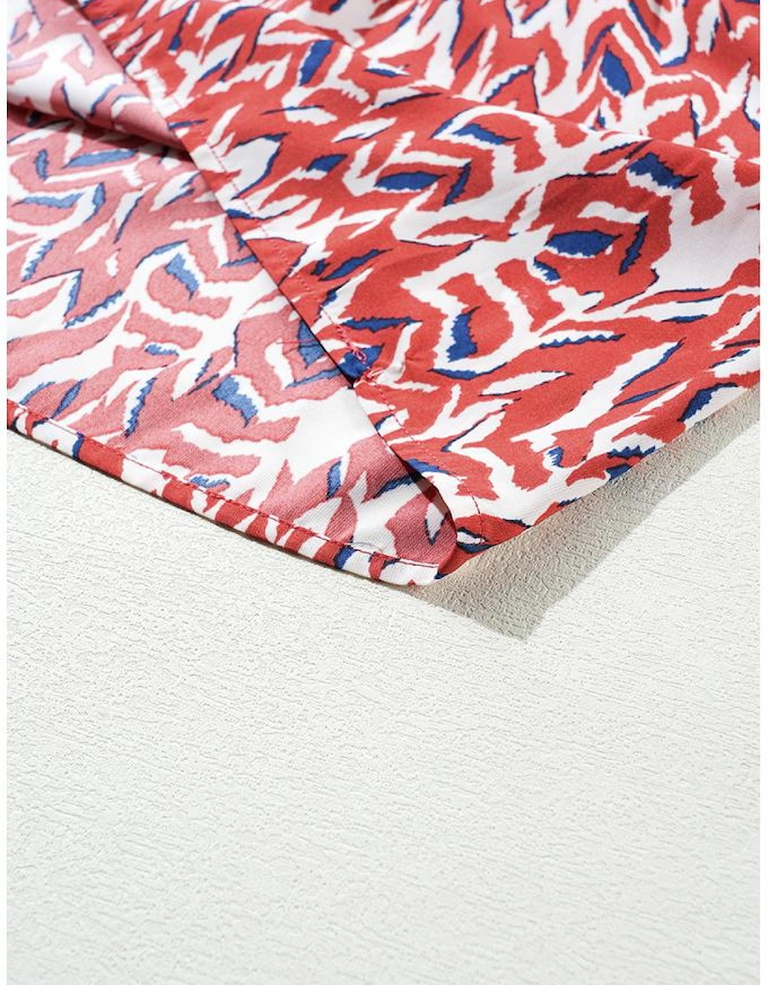 Orange Abstract Print V Neck Pleated High Waist Midi Dress