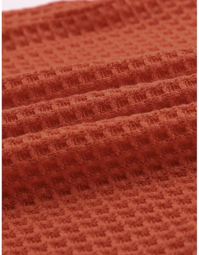 Orange Contrast Eyelet Thermal Knit Top